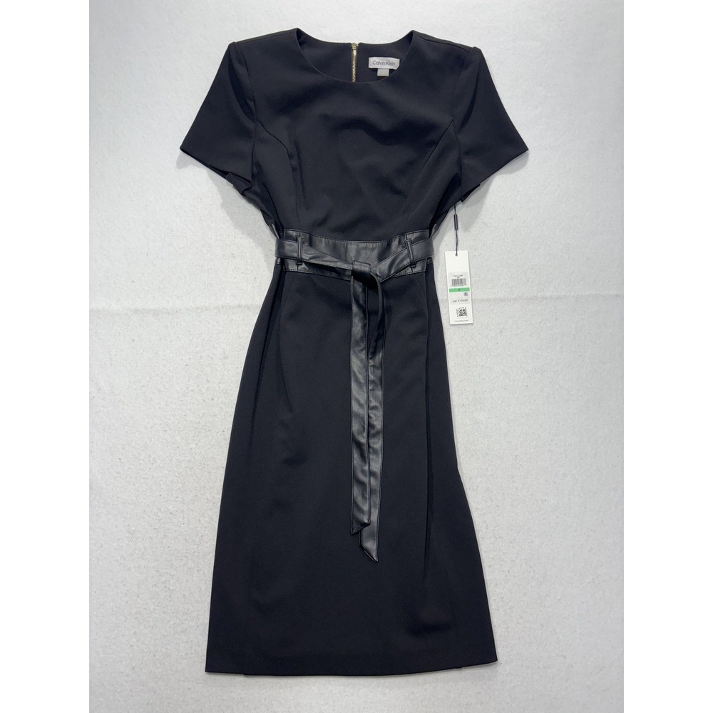 Calvin Klein Womens 8 Black Belted Sheath Dress Short Sleeve CD1C1900